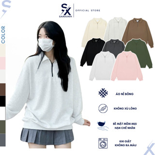 Áo khoác Sweater Polo chất nỉ bông cao cấp form rộng nam nữ unisex với 8 màu cá tính - SXMSWT10