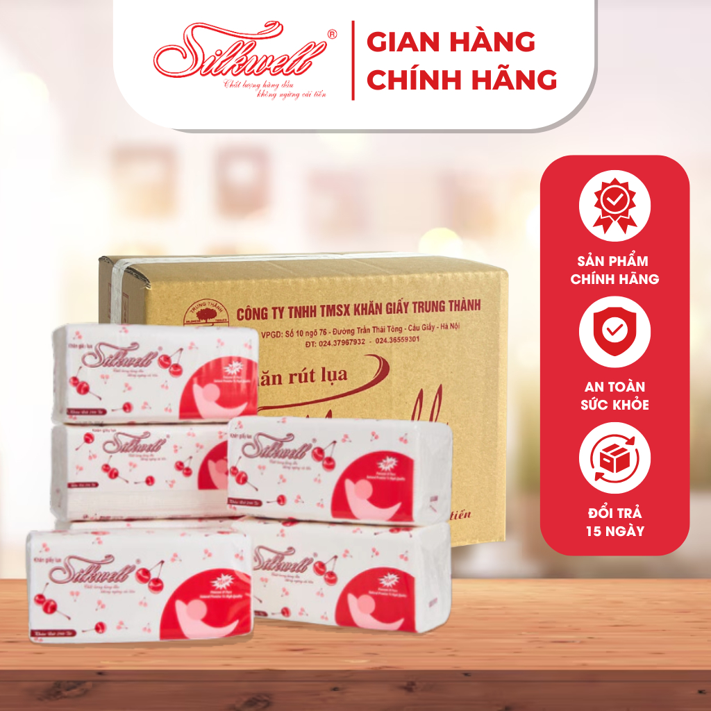 Thùng 9 Gói Giấy Ăn Silkwell 280 Tờ Cherry Cao Cấp Chính Hãng