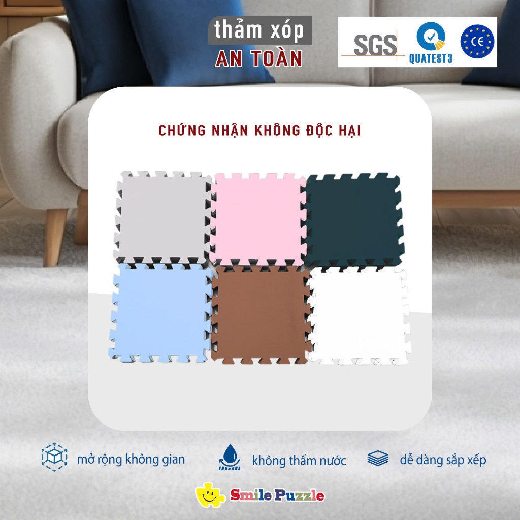 [HÀNG CAO CẤP] Thảm Xốp Cho Bé Smile Puzzle - Đơn Màu Pastel 10 miếng-Không Mùi - Tiêu Chuẩn Châu Âu