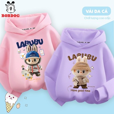 Áo hoodie bé gái BOBDOG chất liệu da cá cho bé in hình Labubu dễ thương cho bé