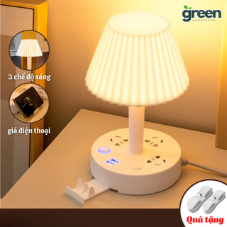  Đèn ngủ hình nấm Greenhome điều chỉnh màu ánh sáng tích hợp ổ cắm điện đa năng có cổng sạc USB 