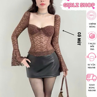  Áo Ren Kiểu Nữ Tay Loea Cổ Vuông Dáng Dài Girlz Shop Áo Kiểu Thun Xuyên Thấu Có Mút Ngực Ôm Body Sexy Quyến Rũ -a90- 