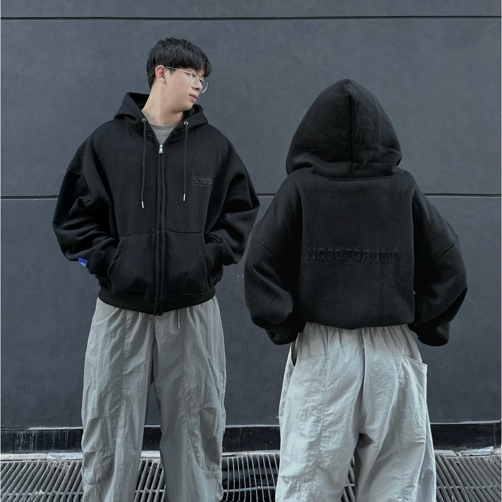 ❤HOTTREND❤ Áo Hoodie Boxy NQ30 FORUM , Áo Khoác Hoodie Zip BOXY Dập Nổi, In Nổi Hot 2024