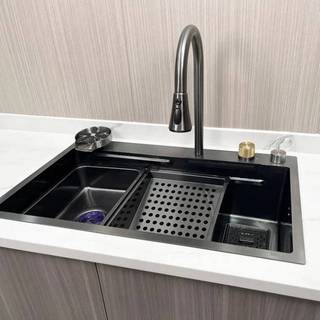 Chậu Rửa Bát 1 Hố Ranto INOX SUS304 Cao Cấp Phủ Nano Kèm Vòi Thác Nước Thớt Khay Rửa Xiphong
