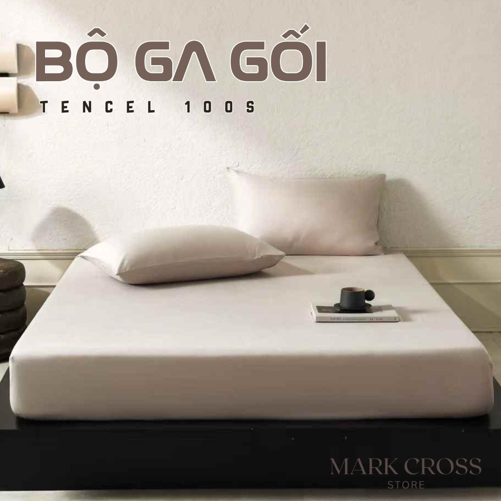 Bộ ga gối đệm Genji Decor chất liệu lụa tencel 100s màu xám đầy đủ kích thước đệm