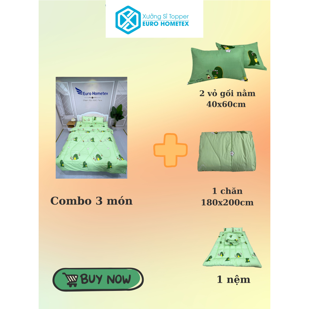 Nệm Topper 7cm, Combo Nệm Topper Gối Chăn Chần Bông Microfiber,Xưởng Sỉ Topper Eurohometex
