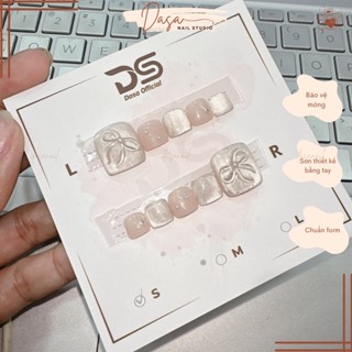 Móng chân giả NGẮN màu thạch mắt mèo nail box chân GIÁ RẺ đẹp đơn giản vẽ nơ nổi xinh xắn tặng keo dán móng MC104