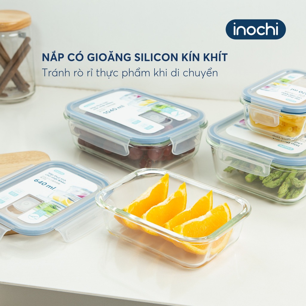 Hộp thủy tinh chữ nhật Nikko 1040 ml (2 ngăn và 3 ngăn)