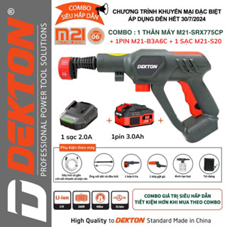 Máy rửa xe pin DEKTON M21-SRX775CP - Máy xịt rửa xe dekton 260W - Bảo Hành 12 tháng
