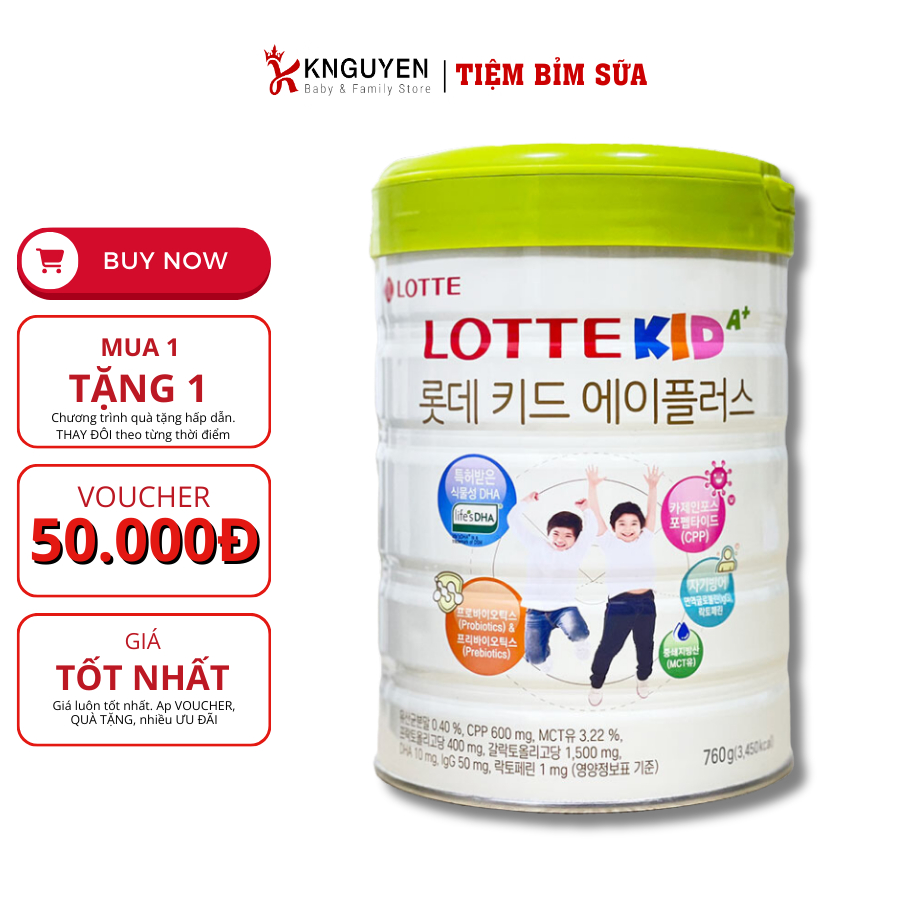 Sữa Lotte Kid A+ 760g Hàn Quốc chính hãng KNA