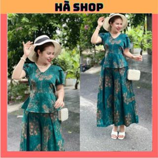  Set Đồ bộ trung niên cho mẹ áo có cổ quần ống rộng quần giả váy chất lụa nhập cao cấp HÀ SHOP MS29 