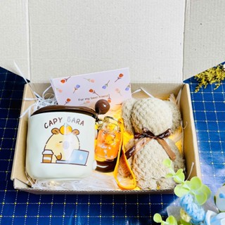 Set cốc sứ Capybara quà tặng kèm gấu bông mini, hộp quà dùng làm quà tặng bạn gái, người yêu