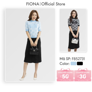Áo len nữ FIONA cổ cao 3cm áo len kiểu tay ngắn họa tiết trẻ trung phù hợp đi làm đi chơi F852731
