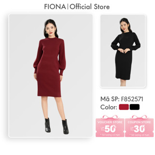 Váy len nữ cổ cao FIONA dáng suông đầm len tay bồng chất len dày dặn mềm mại cao cấp F852571