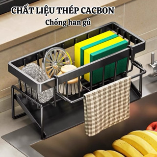 Kệ đựng đồ rửa chén bát, giá để giẻ rửa chén trên bồn có khay hứng nước nghiêng tiện lợi