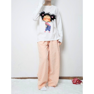  Bộ dài tay nữ phom rộng quần dài Suông Gắn Nơ ANHSTORE Set đồ nữ Thu Đông In hình Full Size 45kg- 70kg 