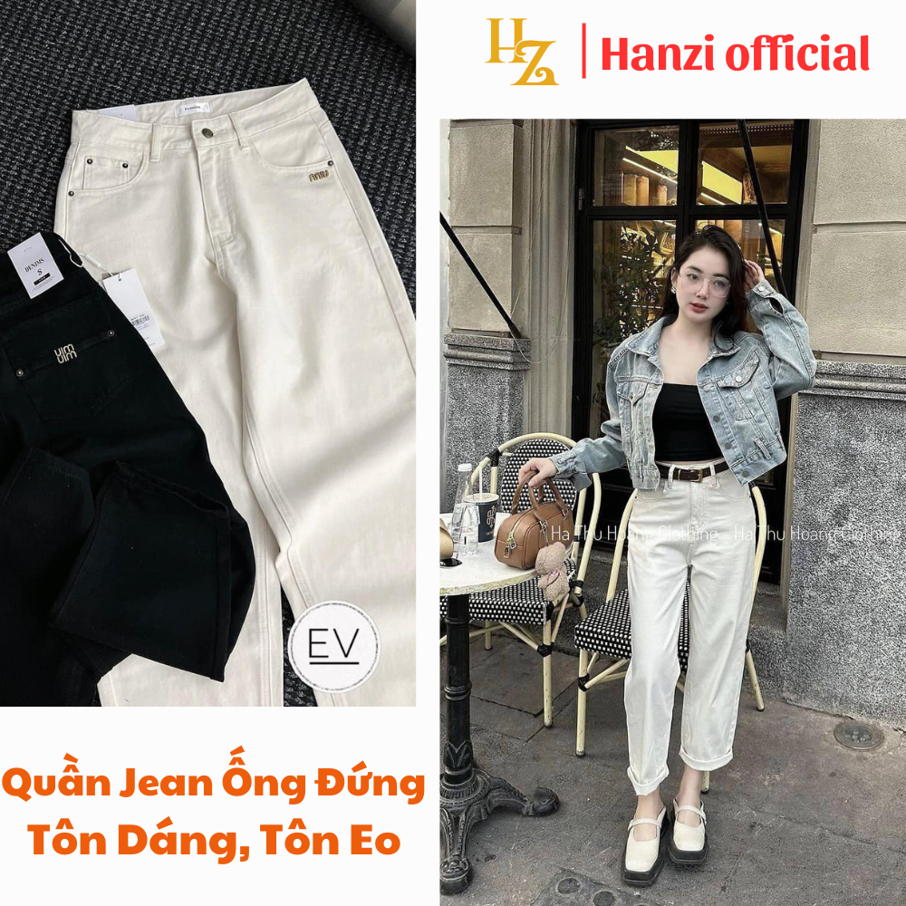 Quần jean baggy nữ trắng cạp cao, Quần bò baggy nữ chất jean phong cách Retro Hàn Quốc HL202