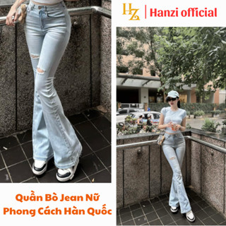 Quần jean nữ ống loe cạp cao co giãn thoải mái ,quần bò jean ống loe rách chất jean cao cấp sang trọng S038