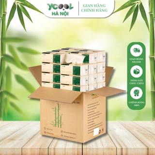 1 thùng Giấy ăn gấu trúc khăn giấy tre YCOOL 300 tờ 4 lớp 100% sợi tre