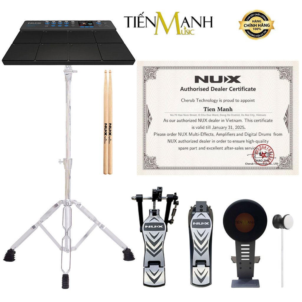 Bộ Trống Điện Tử Nux DP2000 - Kèm Chân DPS1, Kick, Hihat Pedal Kích Electronic Digital Drum 8 Mặt