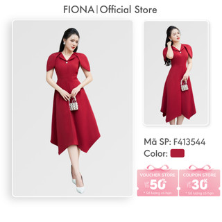 Đầm thiết kế cao cấp FIONA đầm dáng xòe cổ ve tròn vai búp hoa sang trọng phù hợp đi làm đi chơi F413544