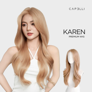 Tóc Giả Nguyên Đầu Siêu Da Lưới Lace CAPELLI Xoăn Lơi Mái Bay Vàng Mơ Karen Premium Wig