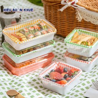 50 Hộp Nhựa Caro Đựng Bánh Gato, Bento, Bánh Kem, Cơm Hoặc Đồ Ăn [Vuông H16 hoặc chữ nhật JL220]