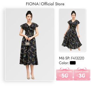 Đầm thiết kế cao cấp FIONA dáng xòe váy hoa nhí nữ cổ tim kẹp bèo vải lụa hoa F413220