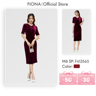 Đầm dáng ôm FIONA đầm nhung xếp ly lệch thân trước F413565