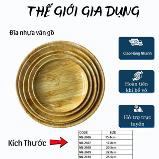 Đĩa nhựa vân gỗ, đĩa tròn, đĩa nhựa quán ăn, dĩa nhậu có 3 size