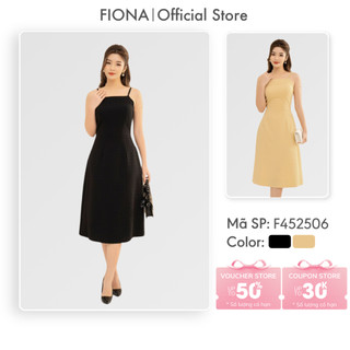 Đầm hai dây nữ FIONA dáng A váy thiết kế cao cấp họa tiết ô vuông nổi chất liệu xốp Hàn mềm rủ F452506