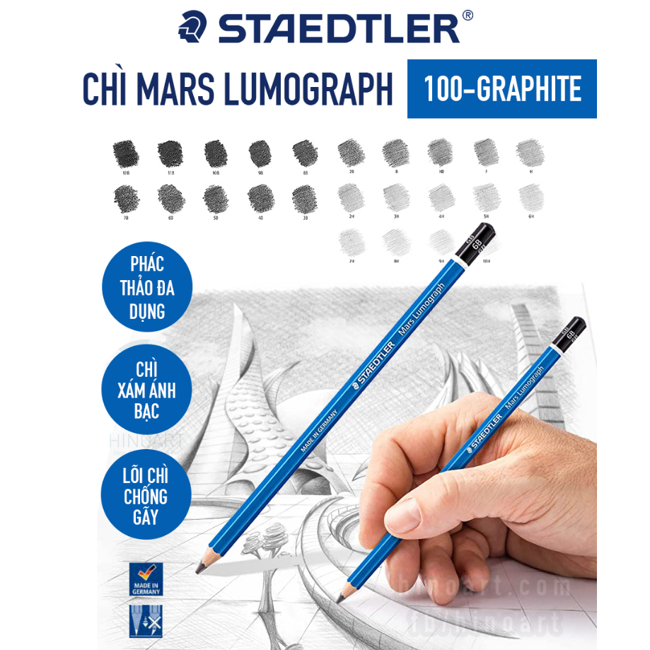 [LẺ] Bút chì Staedtler Mars Lumograph 100 - nhiều độ đậm khác nhau