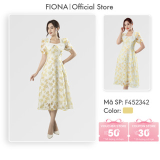 Đầm công sở nữ FIONA họa tiết hoa váy thiết kế cao cấp họa tiết hoa nhí dáng xòe oganza cổ kẹp nơ F452342
