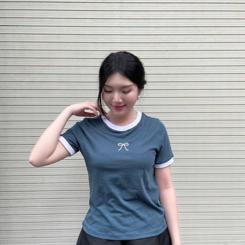 Áo thun baby tea thêu nơ From rộng