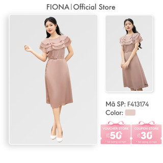 Đầm nữ Fiona tơ óng tay áo bèo 3 tầng có dây lưng trang trí F413174