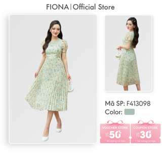 Đầm thiết kế cao cấp FIONA váy công sở nữ hoa nhí xếp ly dáng dài trẻ trung tay bồng F413098