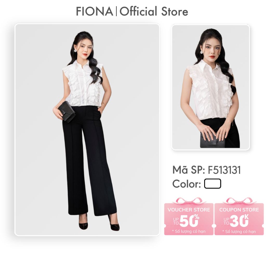 Áo sơ mi nữ FIONA áo sơ mi croptop thân trước kẹp bèo cổ đức tay sát nách phù hợp đi làm đi chơi F513131