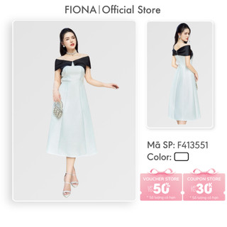Đầm thiết kế cao cấp FIONA váy trễ vai dáng A nơ vai phối đen trắng F413551