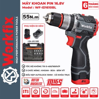 Máy Khoan Pin Mini WORKFIX 16.8V - ID1610BL Màu Xám, Đầu kẹp 10mm autolock, tặng kèm bộ phụ kiện 24 chi tiết