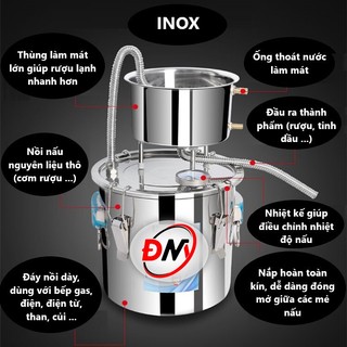 Nồi Chưng Cất Đa Năng Inox Mini, Bộ Đầy Đủ Dung Tích 22L (Kèm Máy Bơm Mini), Chưng Cất Tinh Dầu, Nấu Rượu
