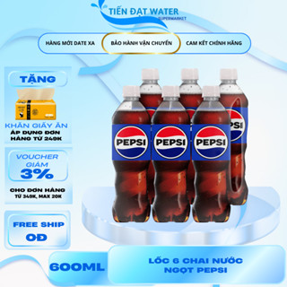 Nước Ngọt Giải Khát Có Ga Pepsi Cola - Lốc 6 Chai Nhựa 600ml