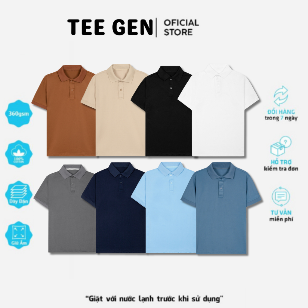 Áo thun polo trơn nam nữ TEE GEN vải cá sấu poly thỏa mái, polo nam nữ bảng màu 7 basic TEE005