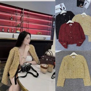  Áo khoác dạ tweed nữ lông tua rua dáng ngắn cúc đồng 2 lớp cao cấp tiểu thư mùa đông 