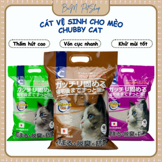 Cát vệ sinh cho mèo Chubby Cat, cát  đất  sét, cát cho mèo khử mùi tốt, vón cục nhanh túi 9L - 4.5Kg