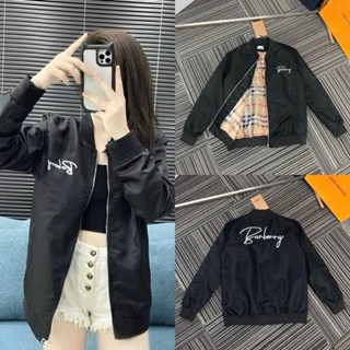 Áo khoác gió nam nữ Bb   BB   RR thêu chữ kí hai mặt phối lót gió hoạ tiết kẻ sọc caro boy phố