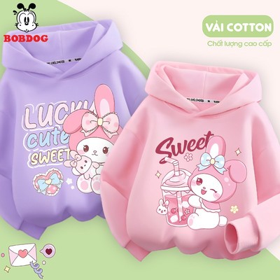 Áo hoodie cho bé gái BOBDOG, áo thu đông cho bé chất cotton da cá ấm áp in hình BTS thỏ dễ thương