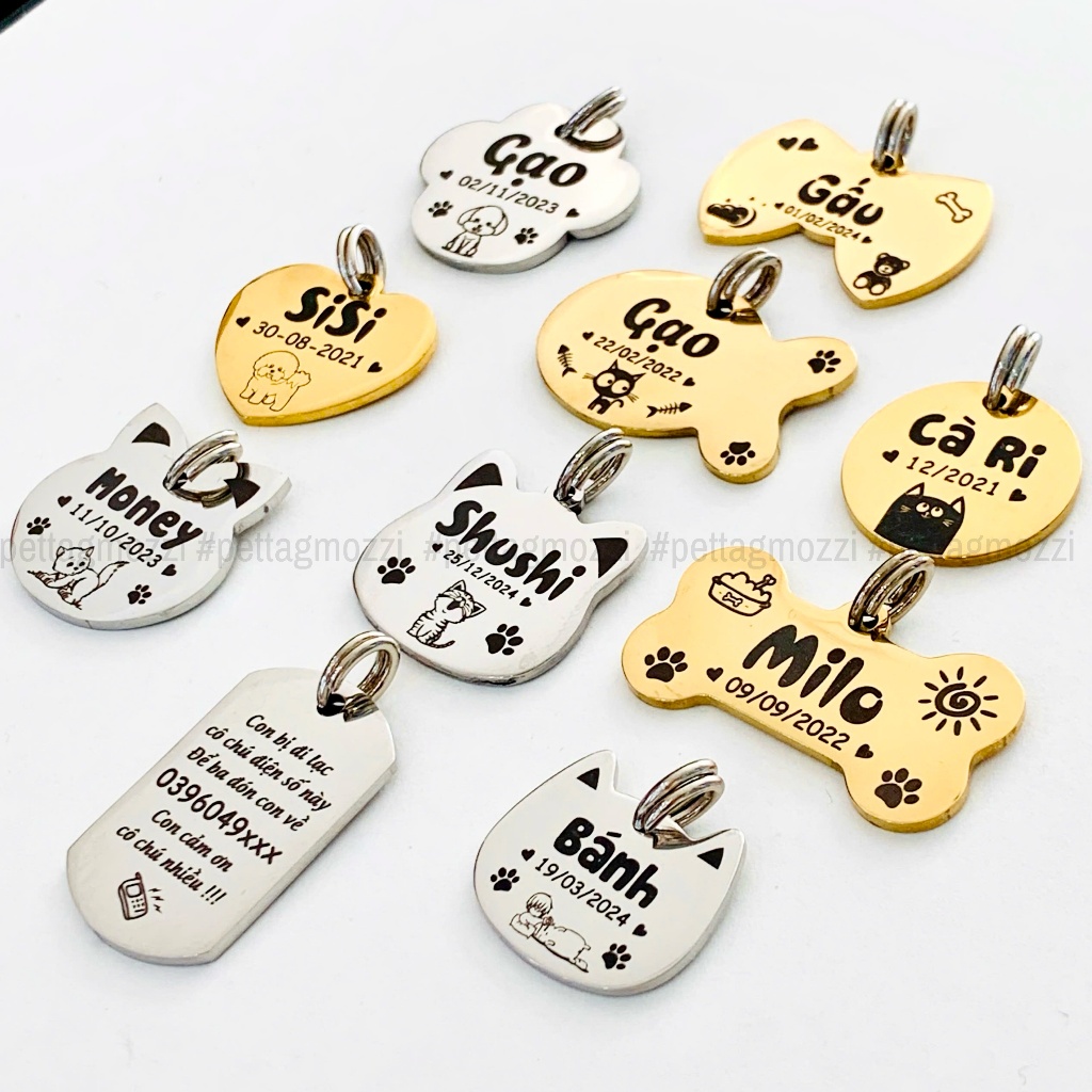 [Hỏa tốc] Thẻ tên chó mèo chất liệu inox khắc theo yêu cầu - Pettag Mozzi
