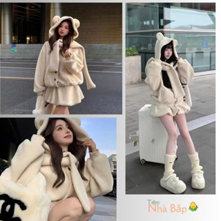  Set Áo Mùa Đông 3 Món Áo Bông Thêm Kèm Chân Váy Mũ Tai Gấú  Dễ Thương Cho Chị Em _Tiệm Nhà Bắp 