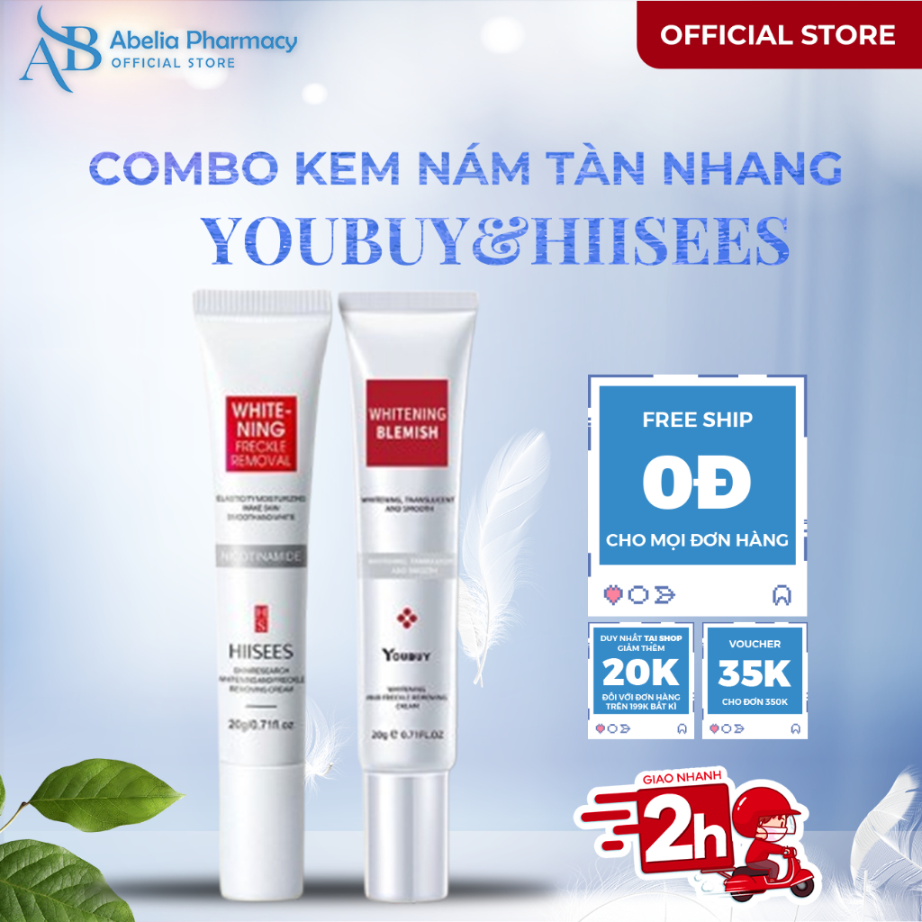 Combo Kem Nám Tàn Nhang YouBuy& Hiisees  - Kem YouBuy& Hiisees Ngày Đêm Giảm Nám, Dưỡng Ẩm Trắng Da,