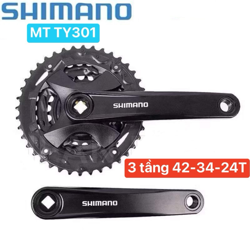 Đùi đĩa XE ĐẠP SHIMANO TOURNEY FC-TY301 BỘ ĐÙI ĐĨA 3 TẦNG 42-34-24T mã TY301 CRANKSET SHIMANO TOURNE